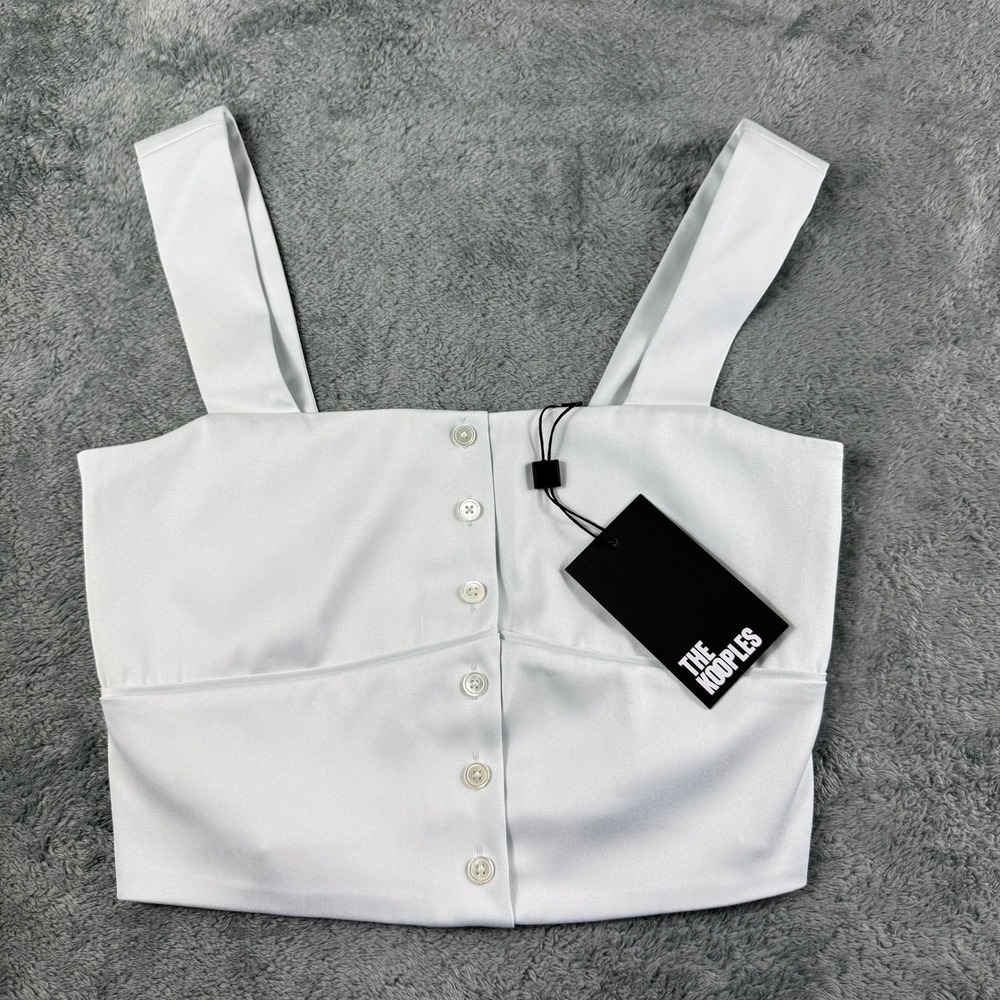 The Kooples White Satin Button Front Crop Top Camisole Tank‎ Size XS New w/ Tags